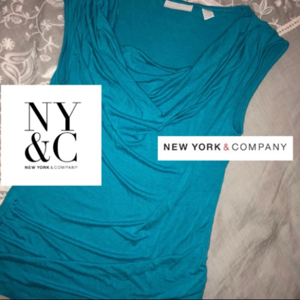 💟NY&CO Turquoise Cowl Neck, w/Ruching Blouse